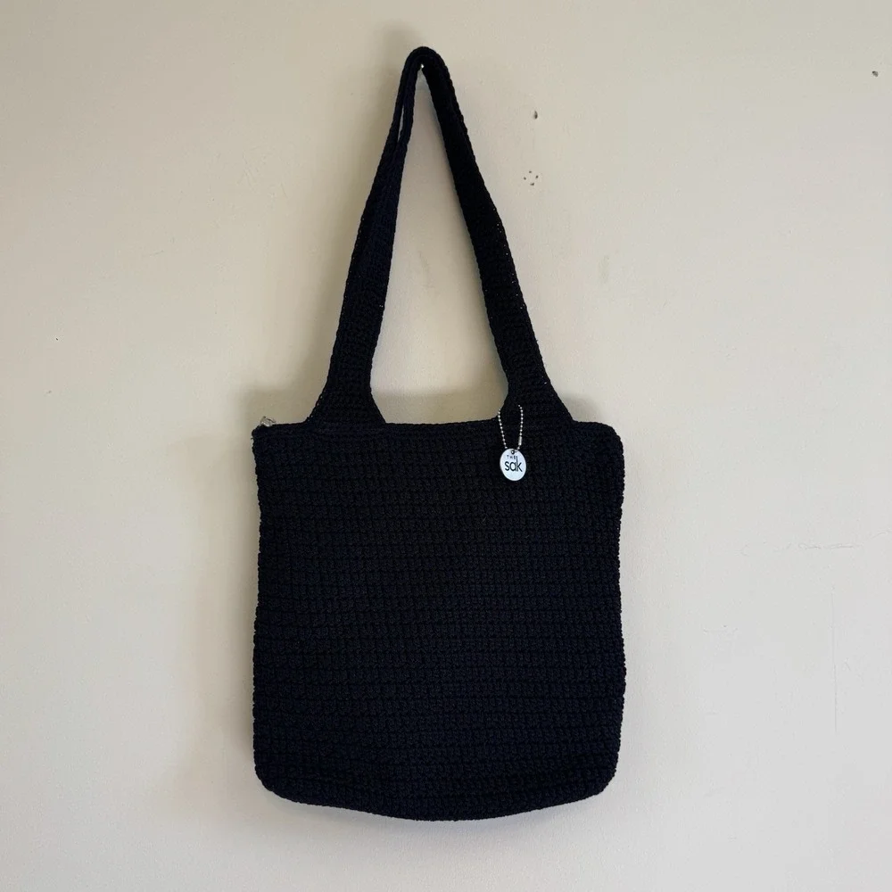 THE SAK Crochet Navy Blue Hobo Shoulder Bag Purse Beachy Boho Vacation Summer